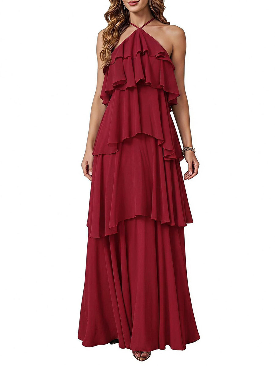 Cross-border hot-selling plus size chiffon dress high waistslimming look design multi-color sister group toast dress full size personalized