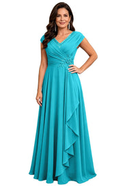 Cross-border chiffon long evening dress women's v neck diamond bridesmaid dress banquet toasting skirt slimming look a-line dress ladieswear