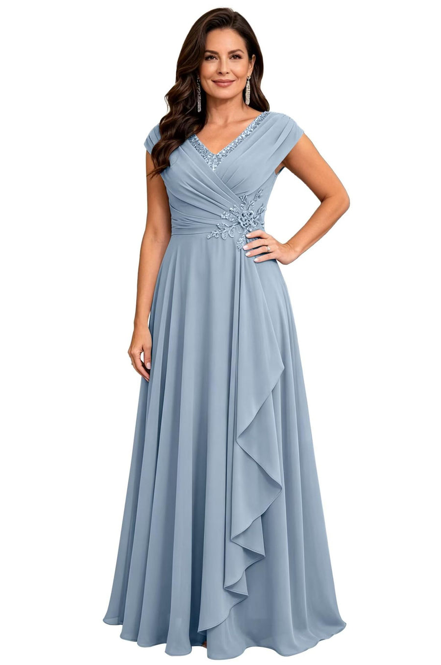 Cross-border chiffon long evening dress women's v neck diamond bridesmaid dress banquet toasting skirt slimming look a-line dress ladieswear