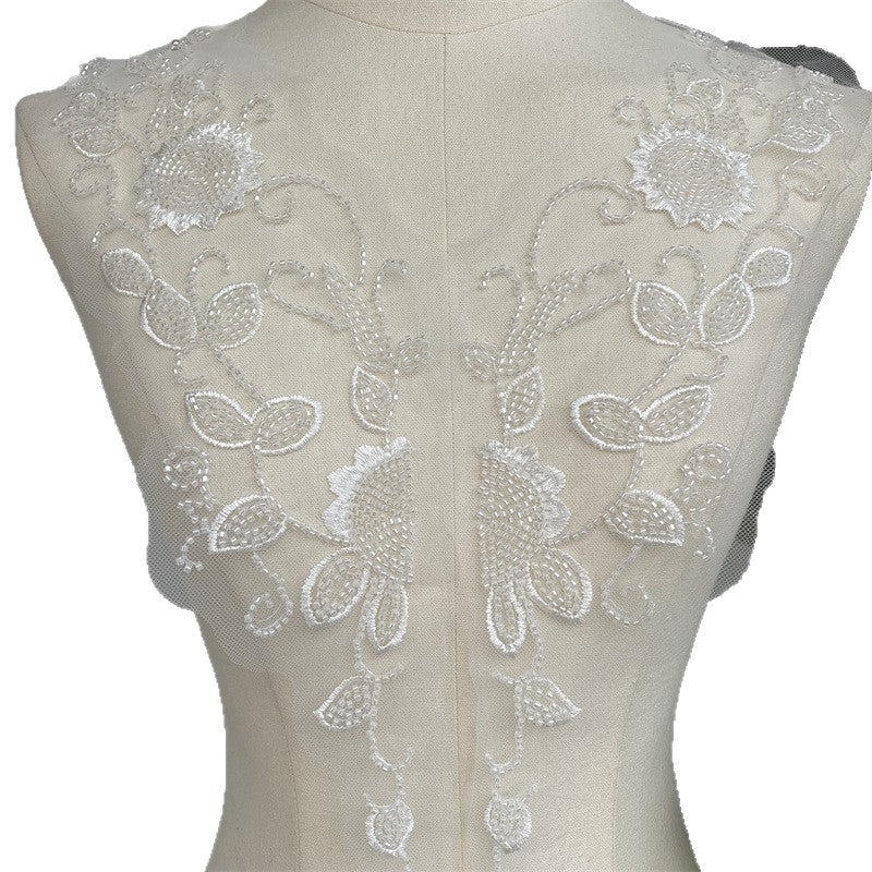 White DIY handmade accessories, wedding dress decoration lace to flower applique front chest back lace ZH125