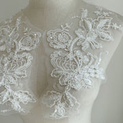 White Beaded Sequined Lace Flower Sticker - Handmade DIY Accessories for Cheongsam & Dress (ZH421)