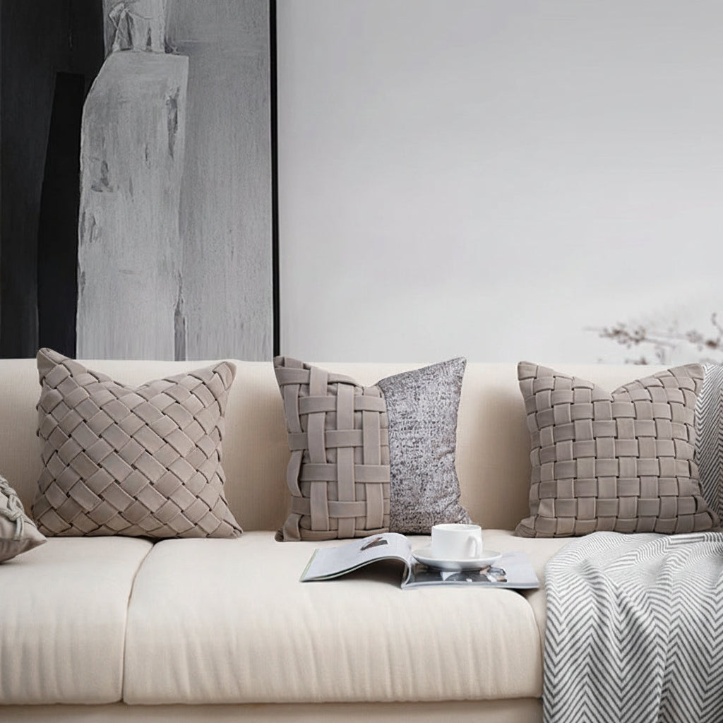 Cream Beige Handwoven Cushion Cover – Soft Luxury Pillow for Sofa & Bed