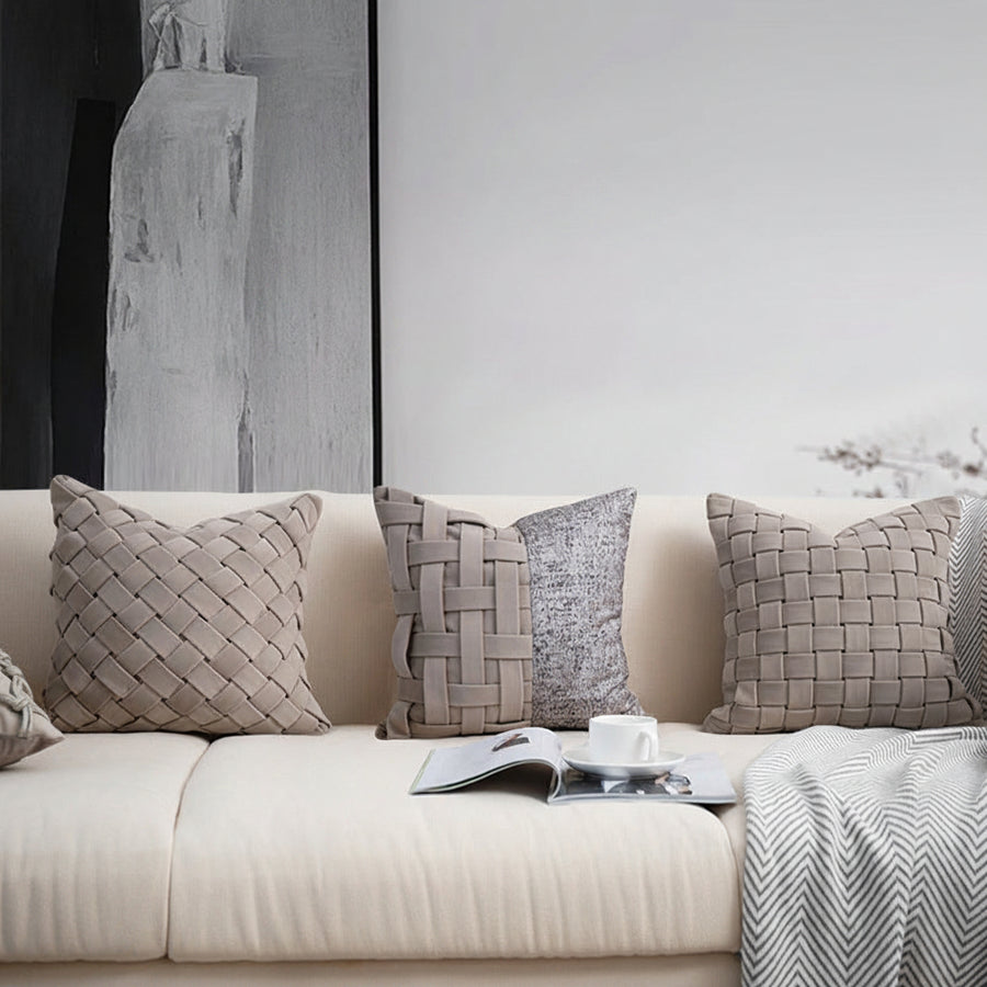 Cream Beige Handwoven Cushion Cover – Soft Luxury Pillow for Sofa & Bed