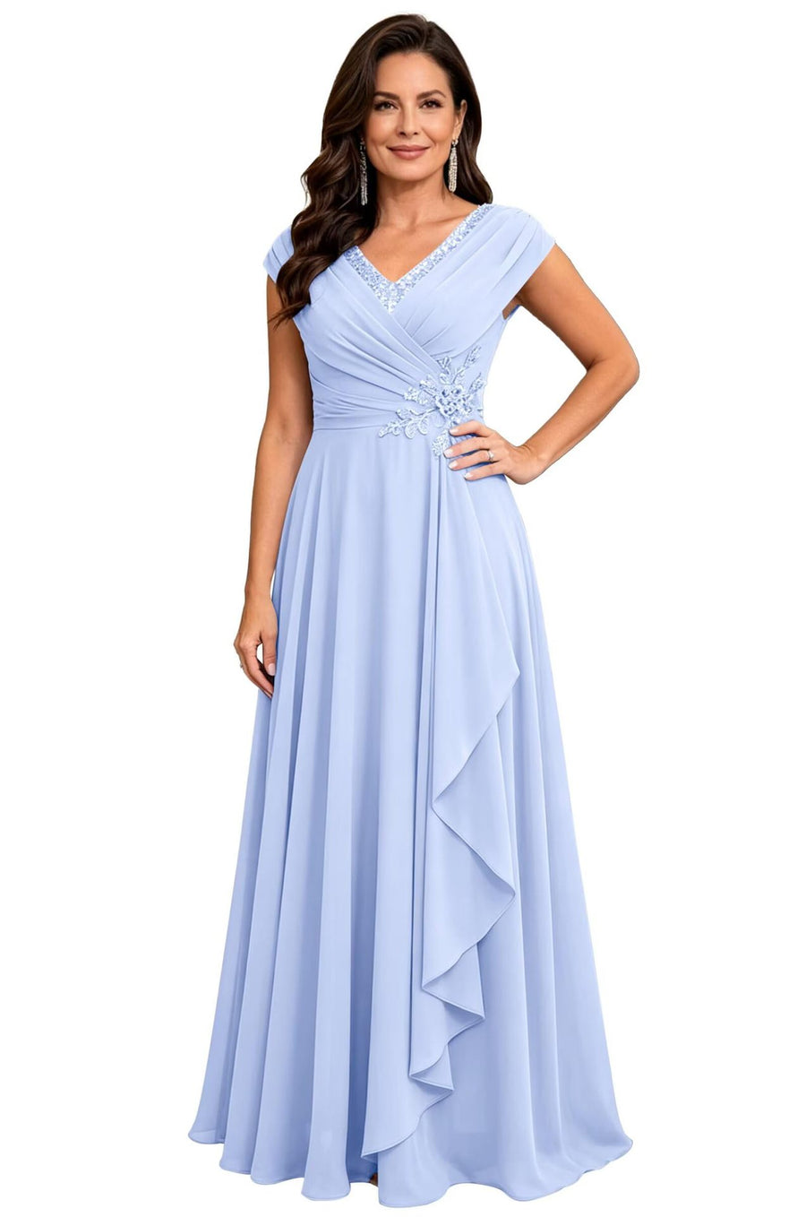 Cross-border chiffon long evening dress women's v neck diamond bridesmaid dress banquet toasting skirt slimming look a-line dress ladieswear