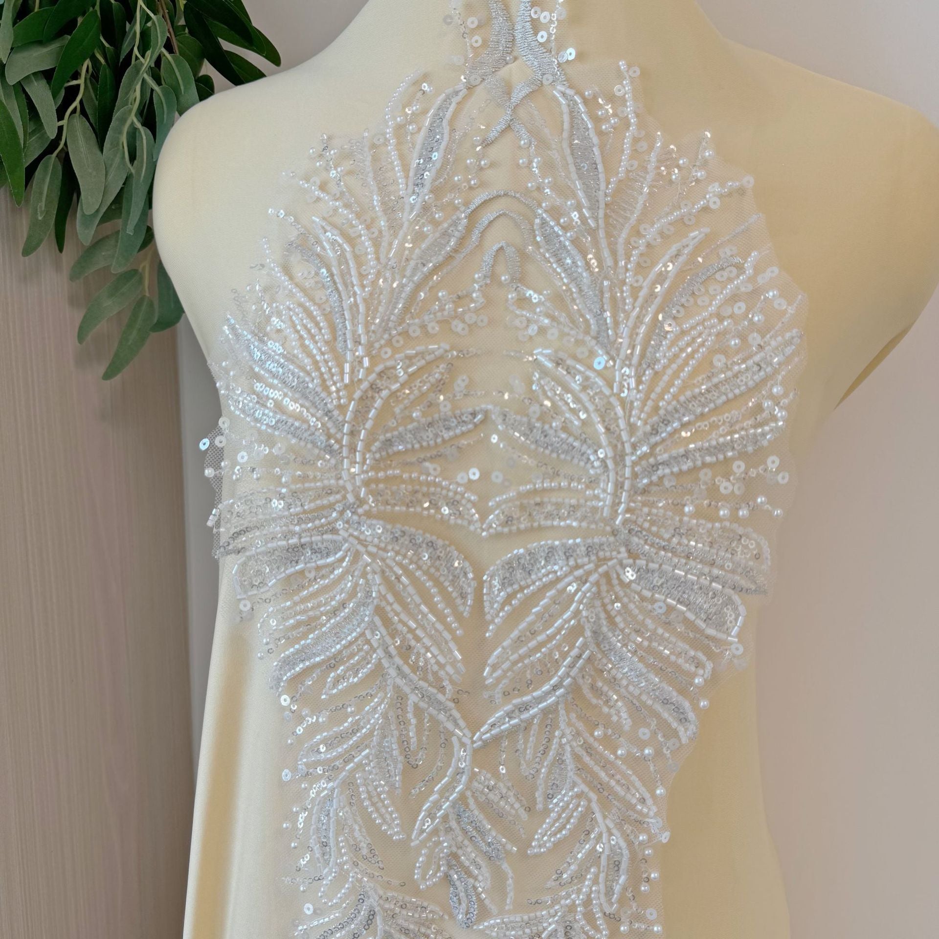 Extra large sequin lace applique back bodice for wedding dresses, clothing, chest diy decoration, mesh material zh445