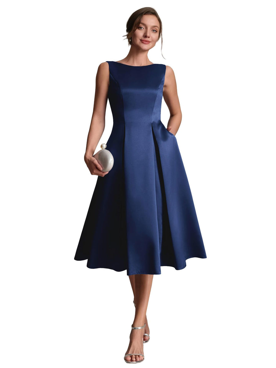 Sleeveless little black dress - women's slimming, figure-flattering evening gown for banquets, annual meetings, and hostess events - elegant, chic, and short