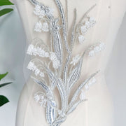 Large Orchid Beaded Sequin Phoenix Tail Embroidered Lace Patch - DIY Cheongsam, Hanfu & Dress Fabric (A320)