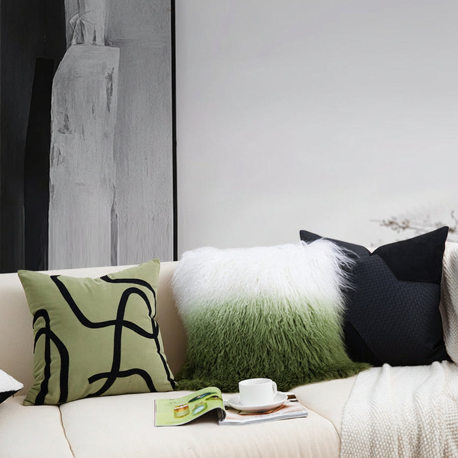 Gradient Shearling Cushion Cover - Geometric Lines in Modern Luxury Style