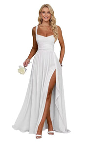 Chiffon suspender high slit long evening dress shoulder strap mop skirt bridesmaid annual meeting host dress banquet dress