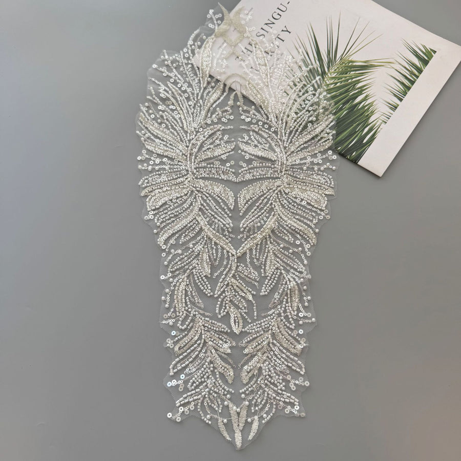 High-End Embroidered Lace Trim Appliqué - Embroidered Floral Lace Patch for Wedding Dresses & Apparel (ZH445)