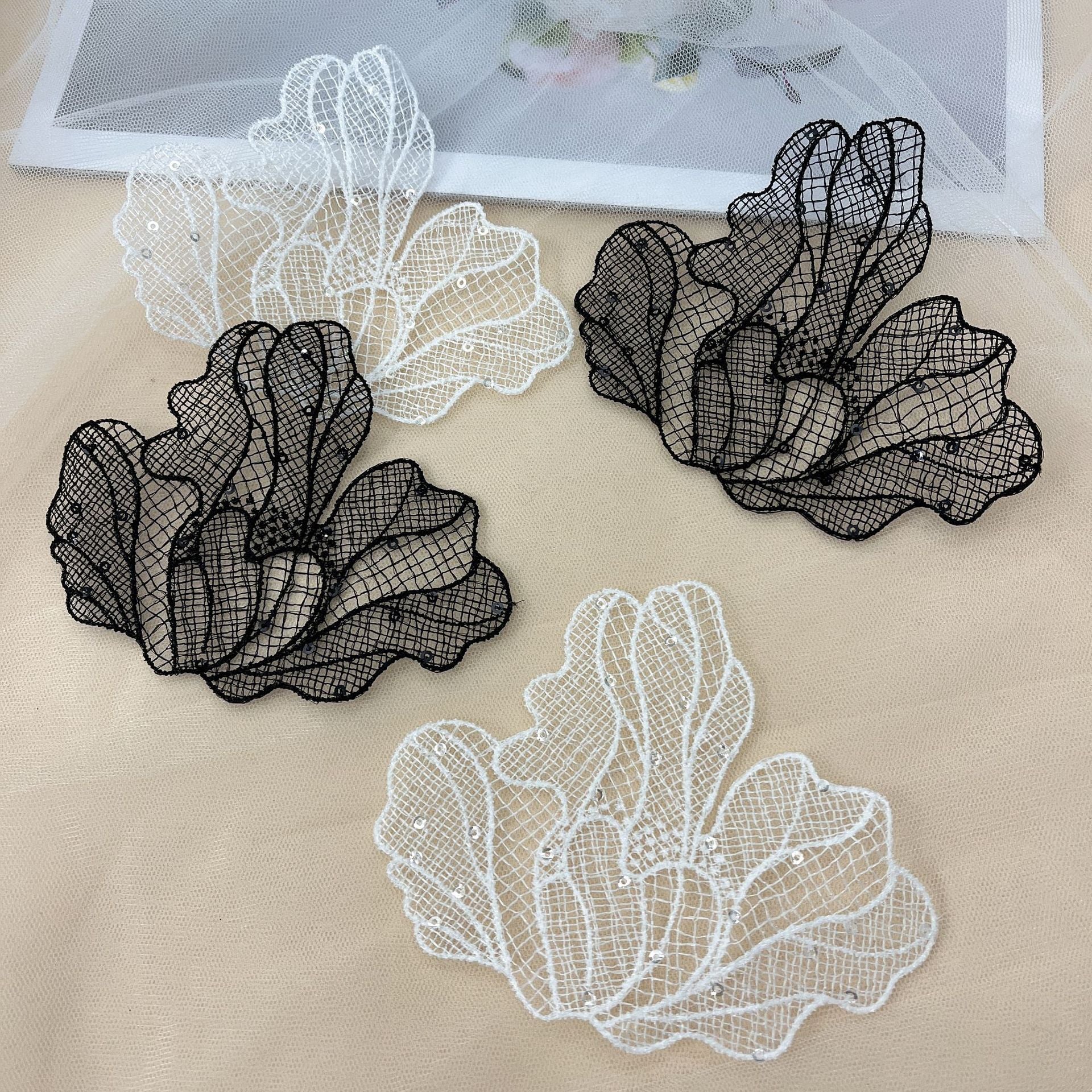 Lace sequined floral, fish thread veil flower lace DIY heavy industry floral wedding dress headgear veil accessories