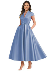 Fashion aliexpress export satin short banquet dress party bows evening dress wedding ladieswear church