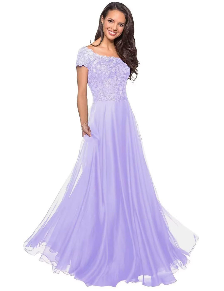 European and american style plus size evening gown women's lace chiffon floor-length dress wedding bridesmaid annual meeting performance outfit for curvy moms