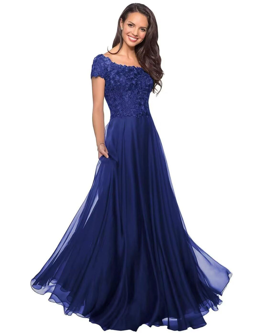 European and american style plus size evening gown women's lace chiffon floor-length dress wedding bridesmaid annual meeting performance outfit for curvy moms