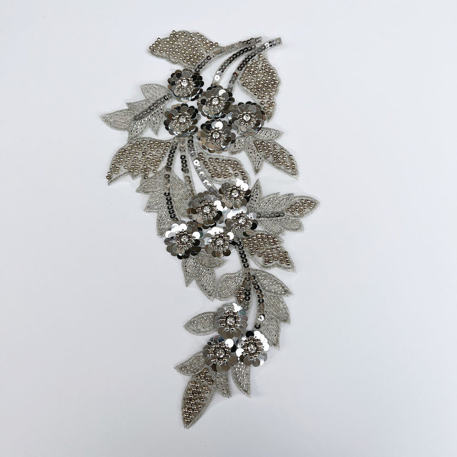 Silver Beaded Sequins Lace Flower Accessory - DIY Wedding Dress, Veil & Shoe Decoration