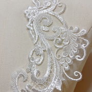 New beaded mesh embroidery lace flower pieces, skirt decorative applique, wedding veil DIY edge material, white