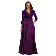 Cross-border amazon hot-selling black long evening gown for women, mid-sleeve, slim-fit, figure-flattering, perfect for banquets, annual meetings, hosts, and performances
