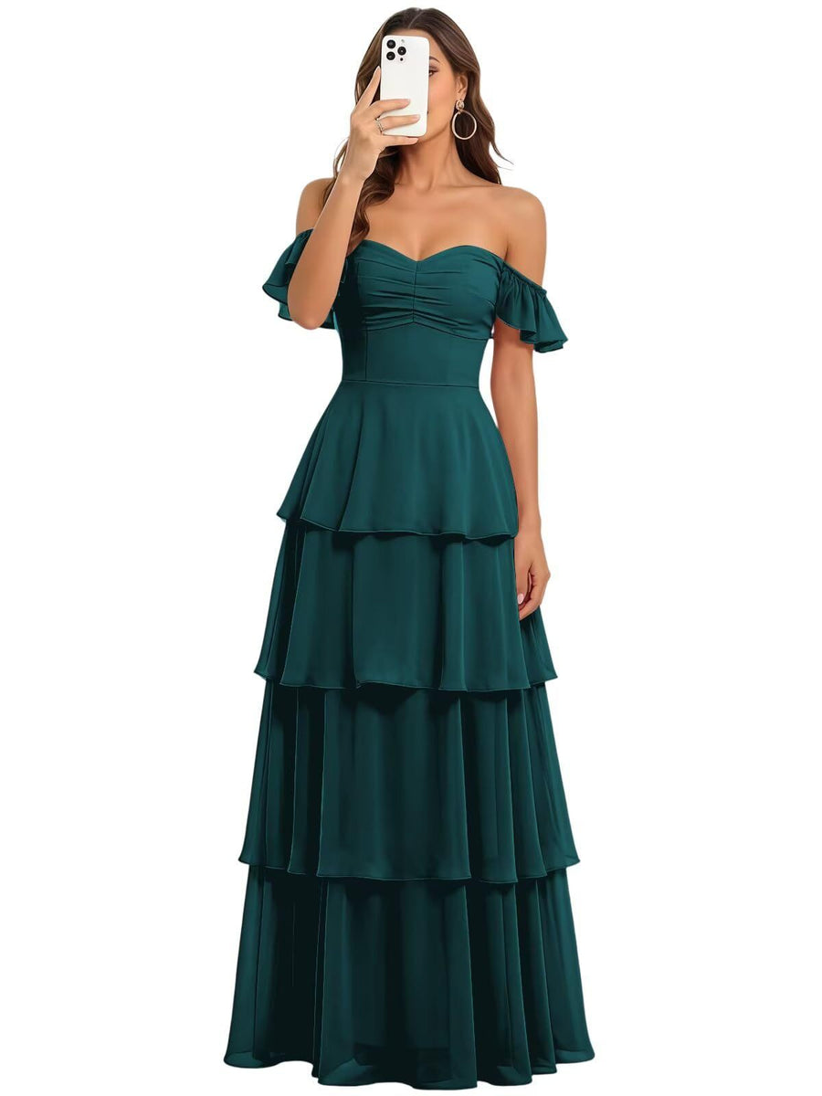 Fairy new arrival mori style bridesmaid dress women's long fairy elegant chiffon cake skirt one shoulder backless strap evening dress