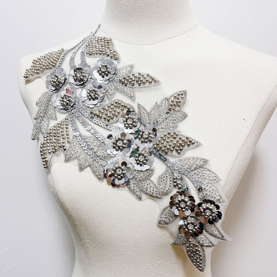 Silver Beaded Sequins Lace Flower Accessory - DIY Wedding Dress, Veil & Shoe Decoration