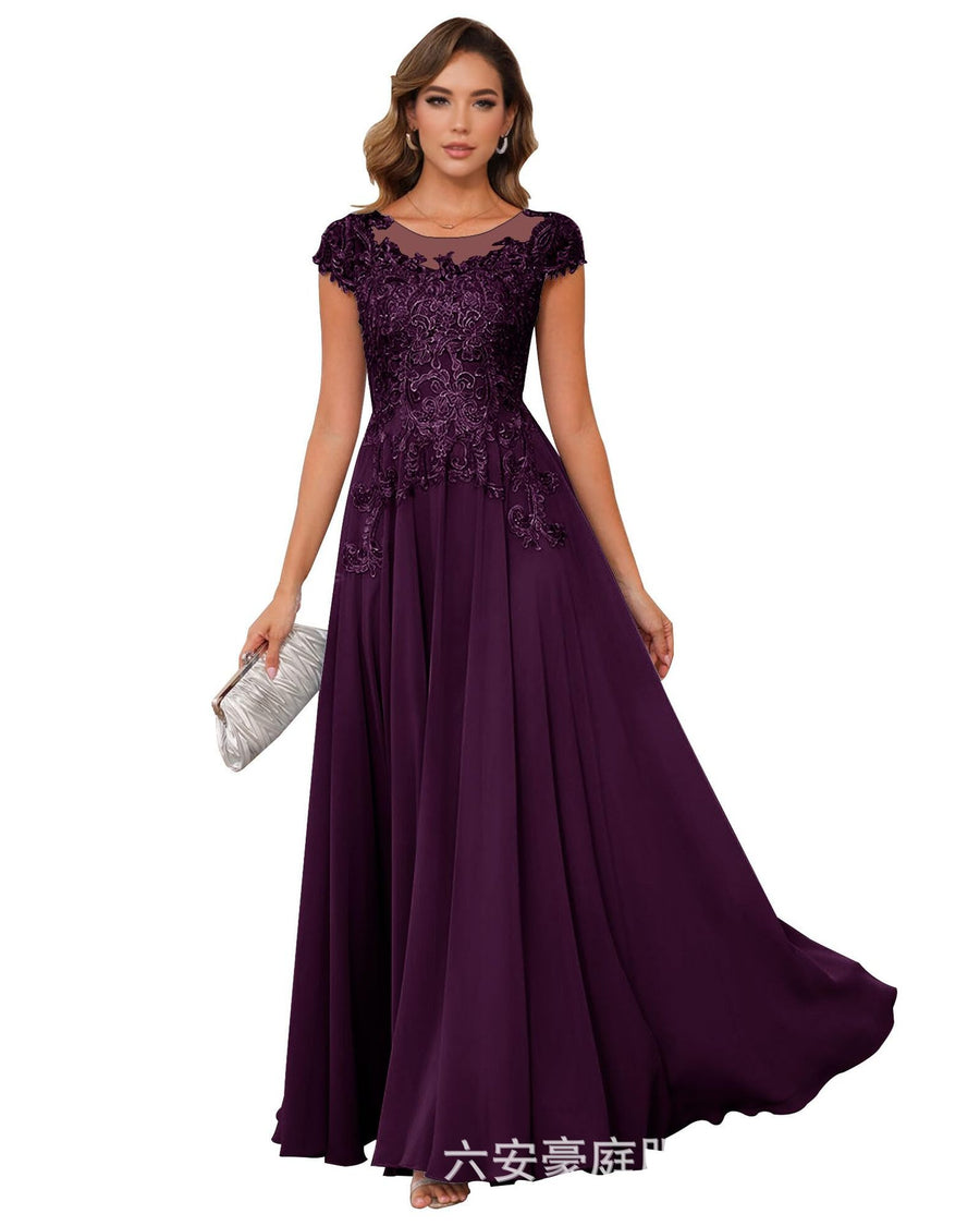 Fashion cross-border banquet long dress lace chiffon mop long skirt wedding mother's wear annual meeting performance clothes fat mm