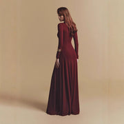Long-Sleeve Pleated Evening Gown — An Asymmetric Neckline with Sculpted Draping