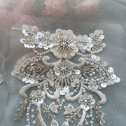 White Bubble Mesh Lace Embroidery Appliqué – DIY Wedding Dress, Curtain & Clothing Fabric (ZH369, 14×19cm)