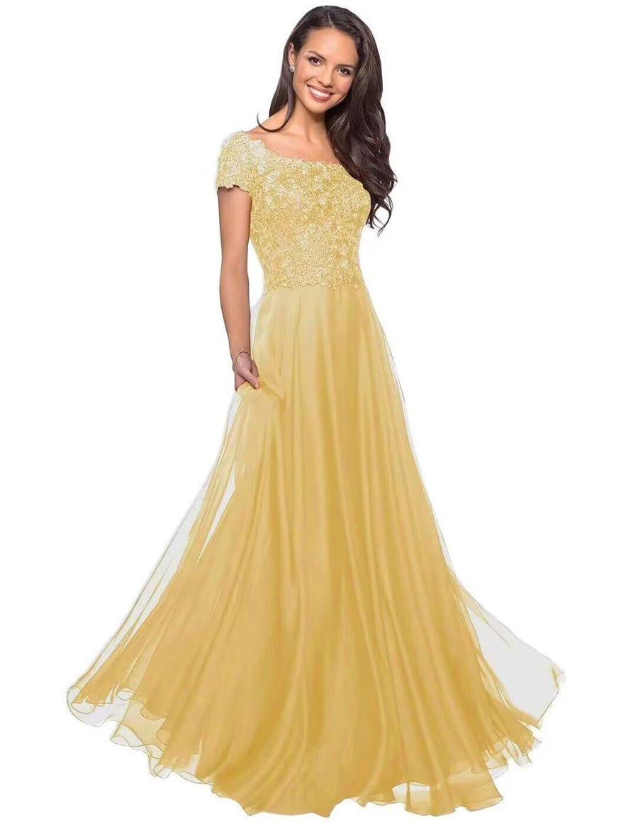 European and american style plus size evening gown women's lace chiffon floor-length dress wedding bridesmaid annual meeting performance outfit for curvy moms