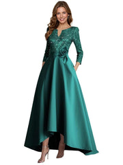 European and american style plus size evening gown for women, sequined satin high-low floor-length dress, wedding mother of the bride outfit, new year's gala performance dress