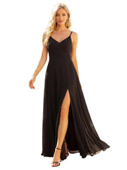 European and american style plus size evening gown women's chiffon high slit floor-length dress wedding bridesmaid dress annual meeting performance dress cross-border