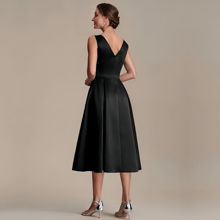 Sleeveless little black dress - women's slimming, figure-flattering evening gown for banquets, annual meetings, and hostess events - elegant, chic, and short