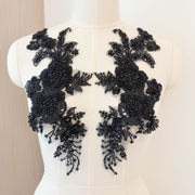 Black Flower Cotton Thread Sequined Embroidery Lace Fabric - DIY Bag, Head Yarn & Large Trailing Production (ZH415)
