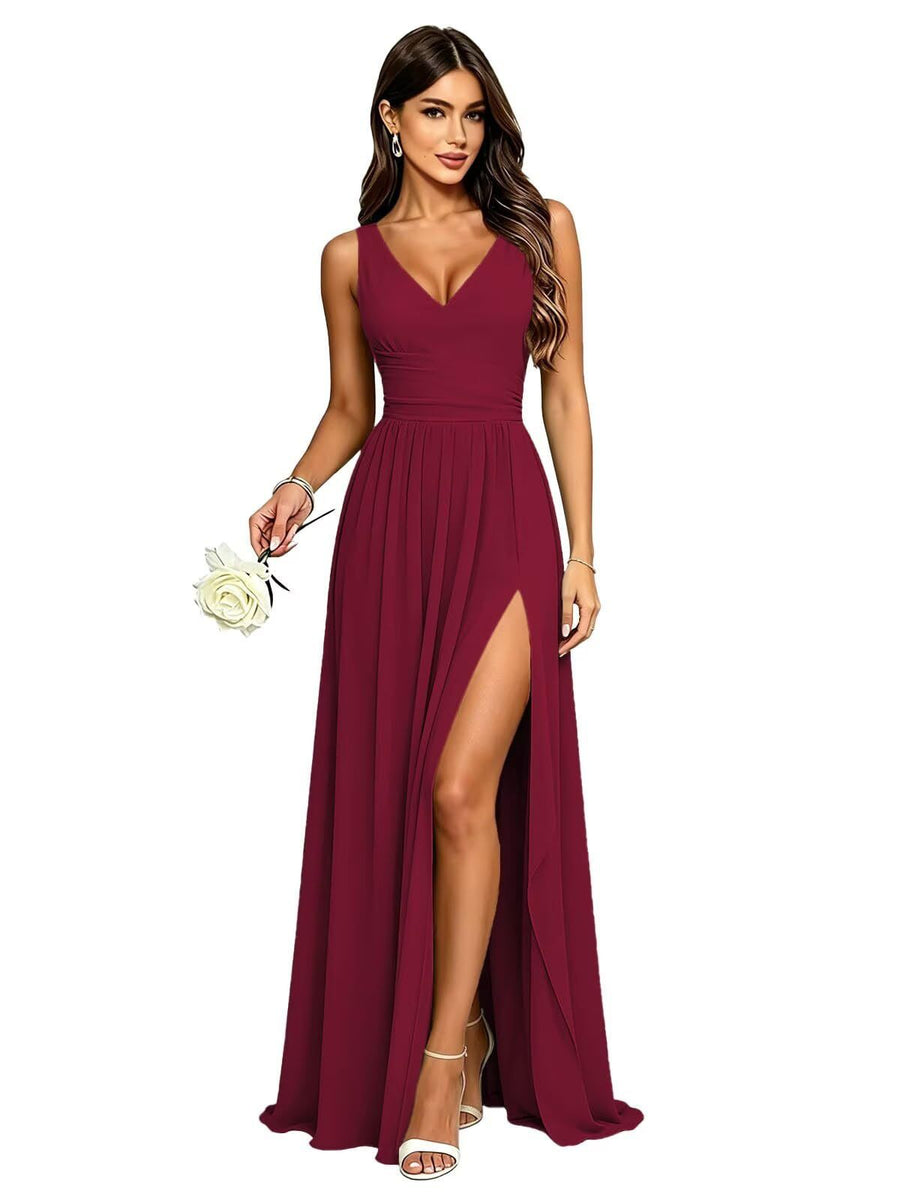 Amazon's best selling bridesmaid dress sleeveless deep v neck backless long skirt forest style fairy evening dress party dress