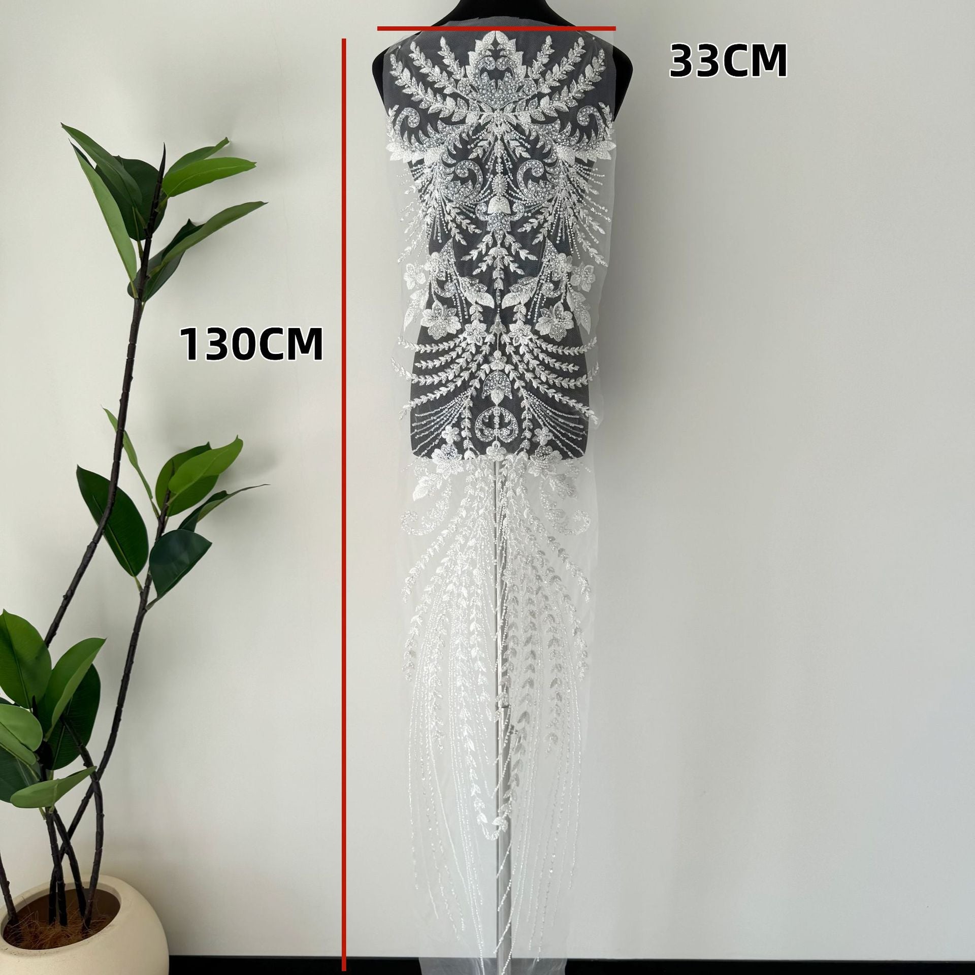 Zh482 half-silver mesh fabric with mixed beads, sequins, machine embroidery, and seed beads – diy apparel front and back panel