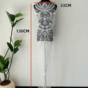 Half-Silver Mesh Fabric with Mixed Beads, Sequins & Machine Embroidery - DIY Apparel Front & Back Panel (ZH482)