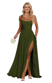 Chiffon suspender high slit long evening dress shoulder strap mop skirt bridesmaid annual meeting host dress banquet dress