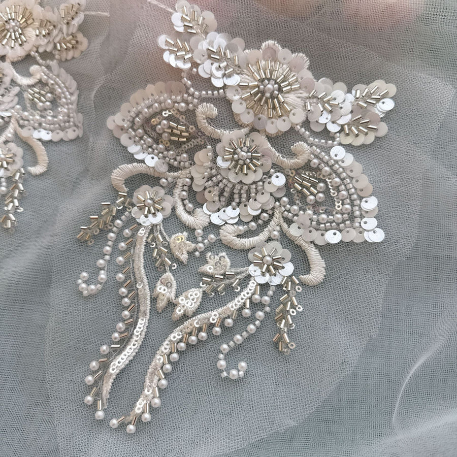 White Bubble Mesh Lace Embroidery Appliqué – DIY Wedding Dress, Curtain & Clothing Fabric (ZH369, 14×19cm)