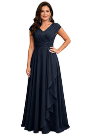Cross-border chiffon long evening dress women's v neck diamond bridesmaid dress banquet toasting skirt slimming look a-line dress ladieswear