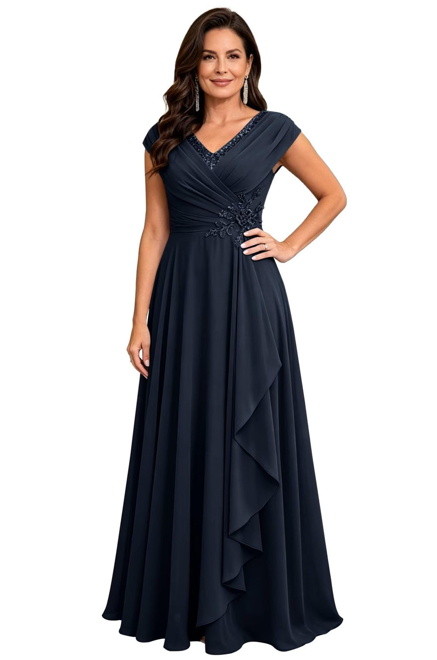 Cross-border chiffon long evening dress women's v neck diamond bridesmaid dress banquet toasting skirt slimming look a-line dress ladieswear