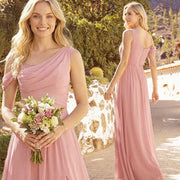 Cross-border dress bridesmaid dress chiffon one shoulder long skirt side slit forest fairy elegant wedding sister dress evening dress