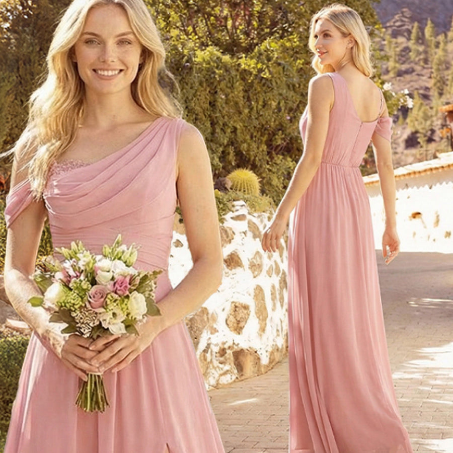 Cross-border dress bridesmaid dress chiffon one shoulder long skirt side slit forest fairy elegant wedding sister dress evening dress