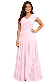 Cross-border chiffon long evening dress women's v neck diamond bridesmaid dress banquet toasting skirt slimming look a-line dress ladieswear