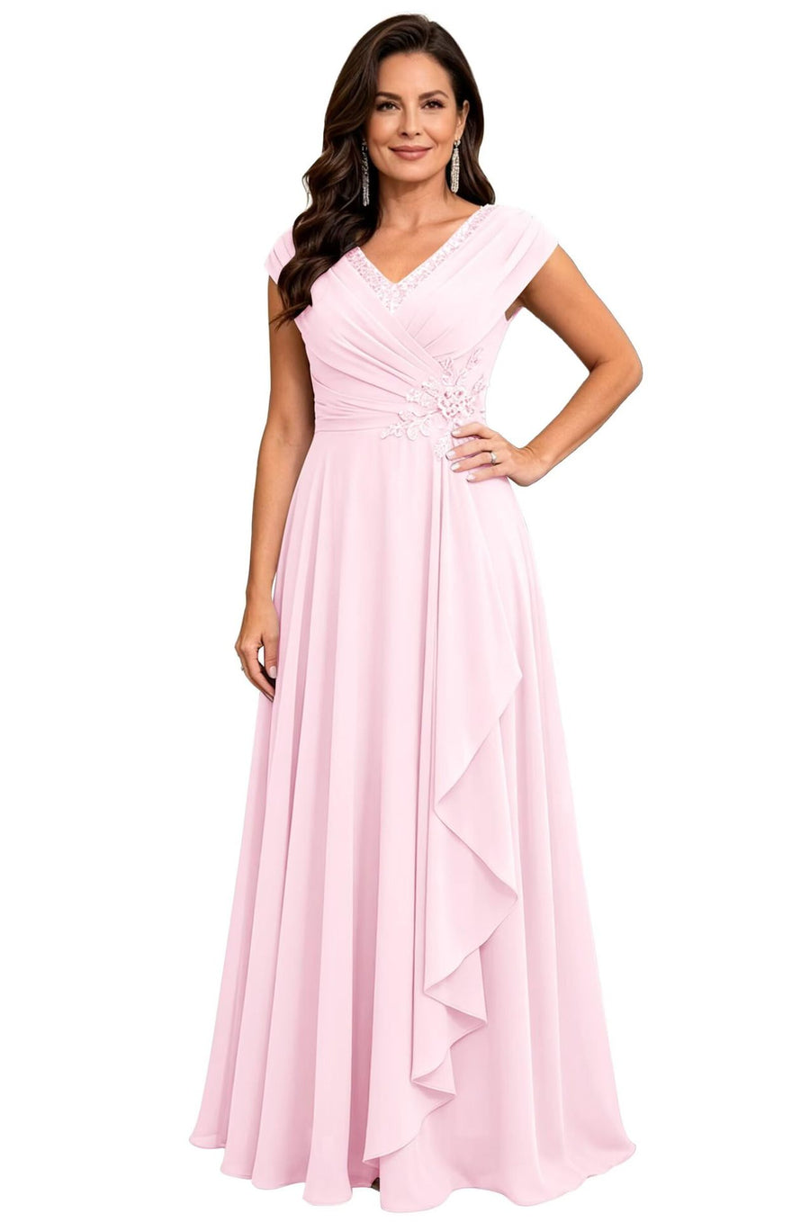 Cross-border chiffon long evening dress women's v neck diamond bridesmaid dress banquet toasting skirt slimming look a-line dress ladieswear