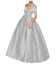 European and american one-shoulder satin flared maxi dress with tie-up bow waist – evening, wedding, and mother-of-the-bride long gown