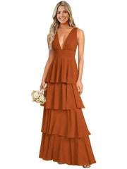 European and american chiffon bridesmaid dress v-neck sleeveless tiered cake dress wedding sister dress hostess outfit gown