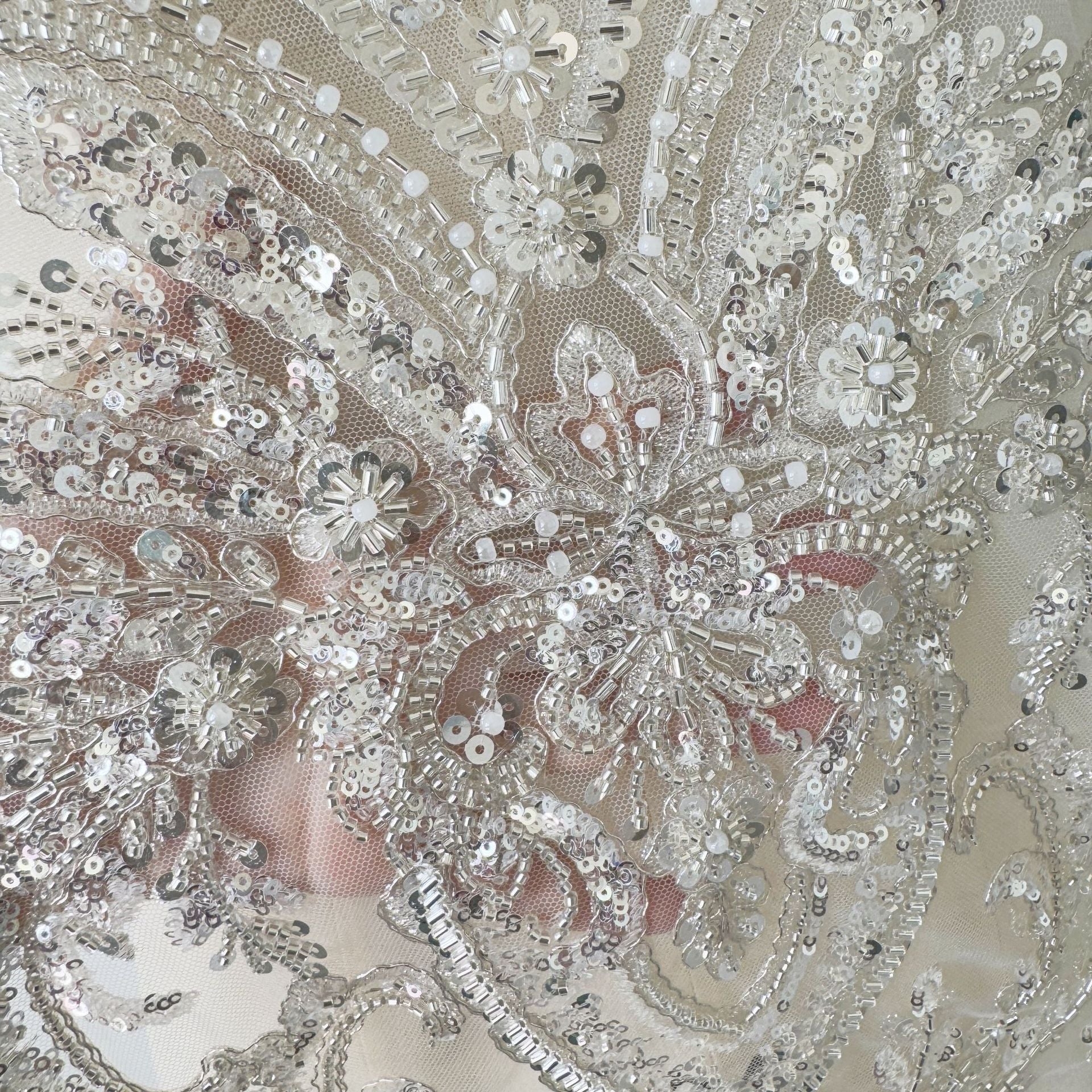 Extra-long beaded sequin lace appliqué for wedding dresses, veils, and diy clothing – zh332