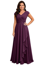 Cross-border chiffon long evening dress women's v neck diamond bridesmaid dress banquet toasting skirt slimming look a-line dress ladieswear