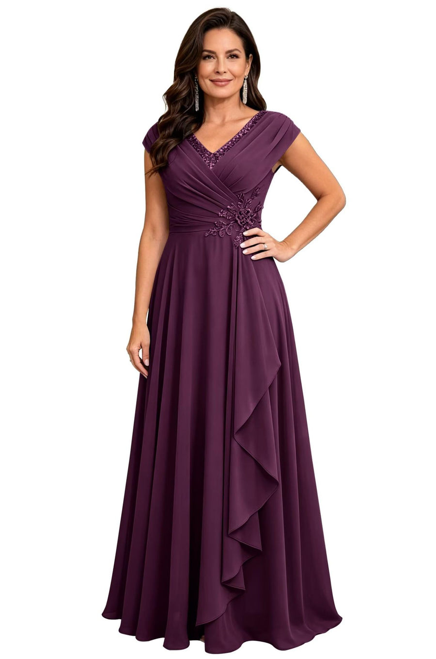 Cross-border chiffon long evening dress women's v neck diamond bridesmaid dress banquet toasting skirt slimming look a-line dress ladieswear