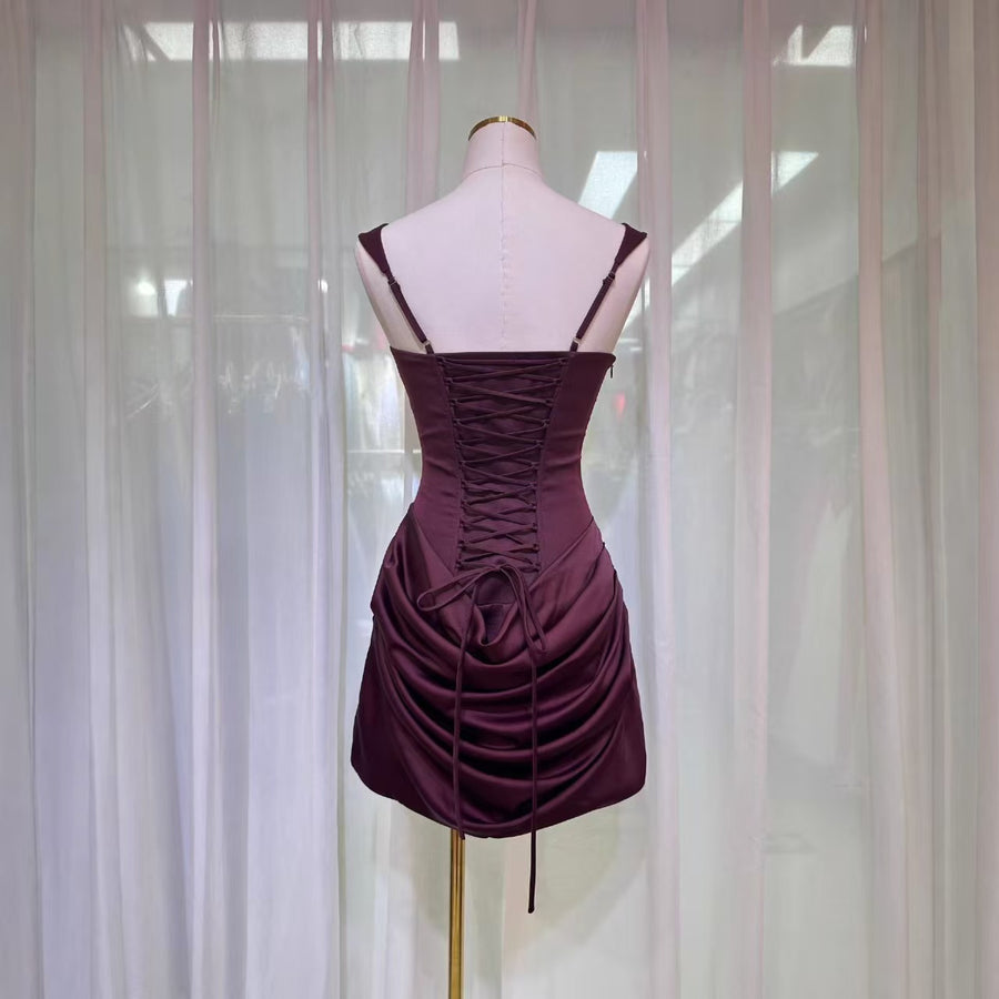 Square-Neck Corset Mini Dress — Draped Cocktail Silhouette
