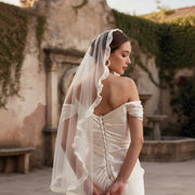 Vintage Court Bridal Veil in soft chiffon tulle, minimalist French style wedding accessory