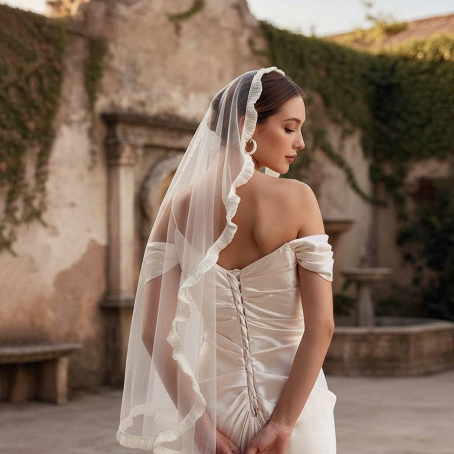 Vintage Court Bridal Veil in soft chiffon tulle, minimalist French style wedding accessory